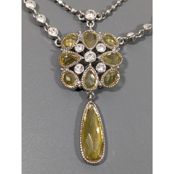 Cookie Lee Yellow Crystal Charm Drape Tennis Chain Necklace Silver Tone 19" - Picture 4 of 11